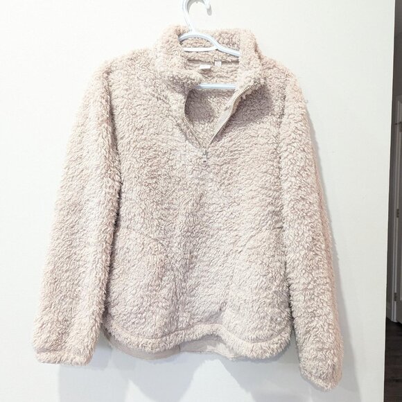 Gap Beige Sherpa Zip-Up Sweater With Pockets! Cottagecore Women's M 26.5 Inches - Picture 1 of 7